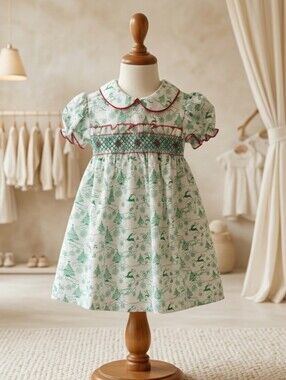Baby Blessings Smocked Christmas Holly Dress 🎄